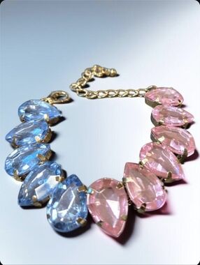 Chunky Gold Girly Pink & Tiff Blue Crystal Bracelet